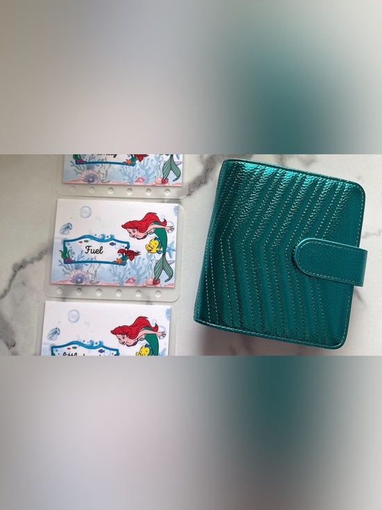 take out Handbags - A7 Wallet/ Cash Stuffing Binder Metallic Teal 
 with Gold Rings & 3 envelopes